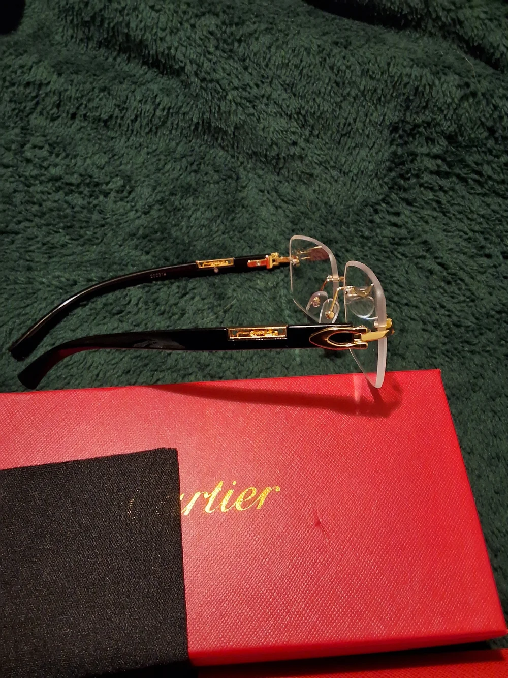 Rimless Gold and Black Eyeglasses